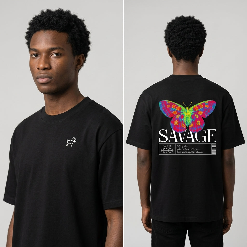 Savage Butterfly Essential Cotton T-Shirt | 260 GSM — Apparel & Accessories > Clothing > Shirts & Tops Detail View 2 | Legendary Branding