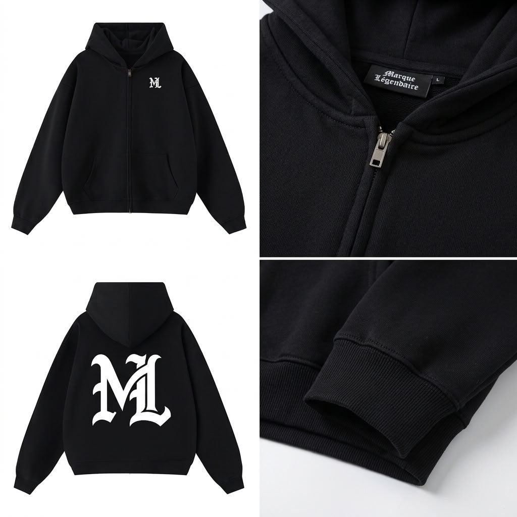 Marque Légendaire Waist Cropped Zip-Up Hoodie | 460GSM — Apparel & Accessories > Clothing > Activewear > Hoodies Detail View 4 | Legendary Branding